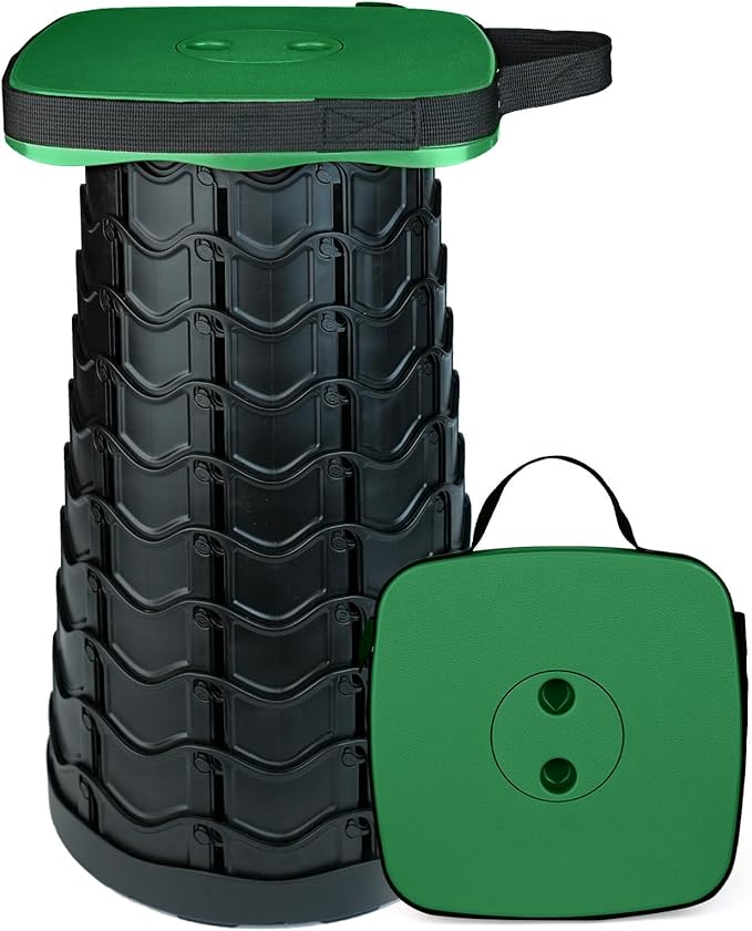 Collapsible Folding Stool Upgrade Heavy Duty 550lbs Load Capacity Foldable Portable Camping Stools Sturdy Retractable Telescoping Stool (Green)