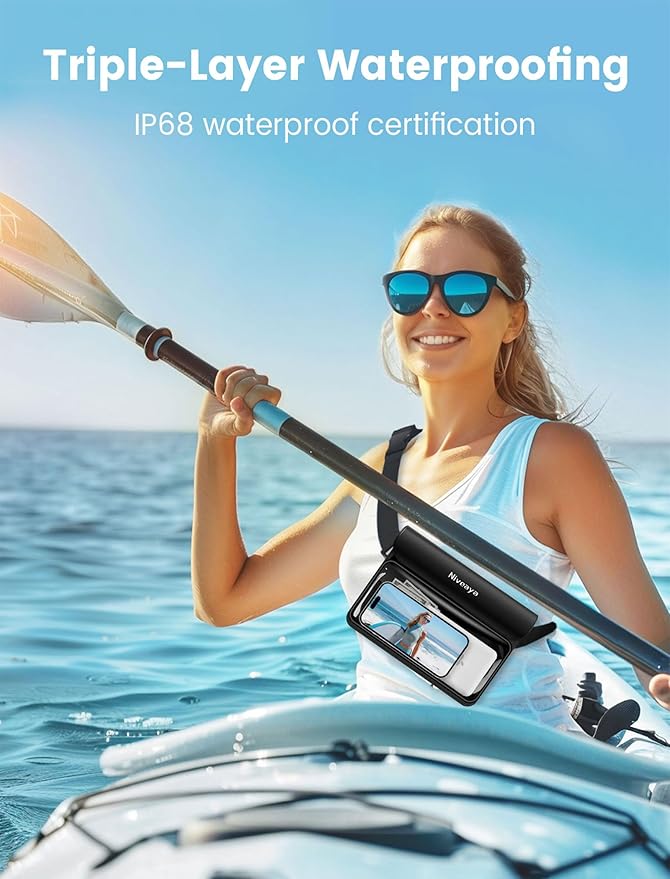 Niveaya IP68 Waterproof Fanny Pack - 2 Pack, Floating Dry Bag Pouch, Phone Waterproof Waist Pouch Dry Bag, Beach, Kayaking, Swimming, Boat Essentials, for iPhone 16/15/14/13/12 Pro Max up to 9.5"