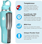 SENDESTAR 40oz Stainless Steel Water Bottle(Cold for 48 Hrs, Hot for 24 Hrs),Double Wall Vacuum Insulated Bottle with Straw Lid, Spout Lid and Flex Cap, Fit in Any Car Cup Holder