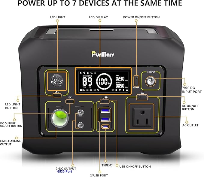 Portable Power Station 300W(Peak 500W), 288Wh (90,000mAh) Solar Generator with 110V Pure Sine Wave AC Outlet, lifepo4 Battery Portable Power Bank for Outdoor Camping, Traveling, and Emergencies