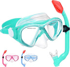 Kids Snorkel Set Dry Top Snorkeling Gear for Kids Youth Boys Girls Junior Age 5-15,Tempered Glass Swimming Diving Mask and Snorkel Set 180 Degree Panoramic View