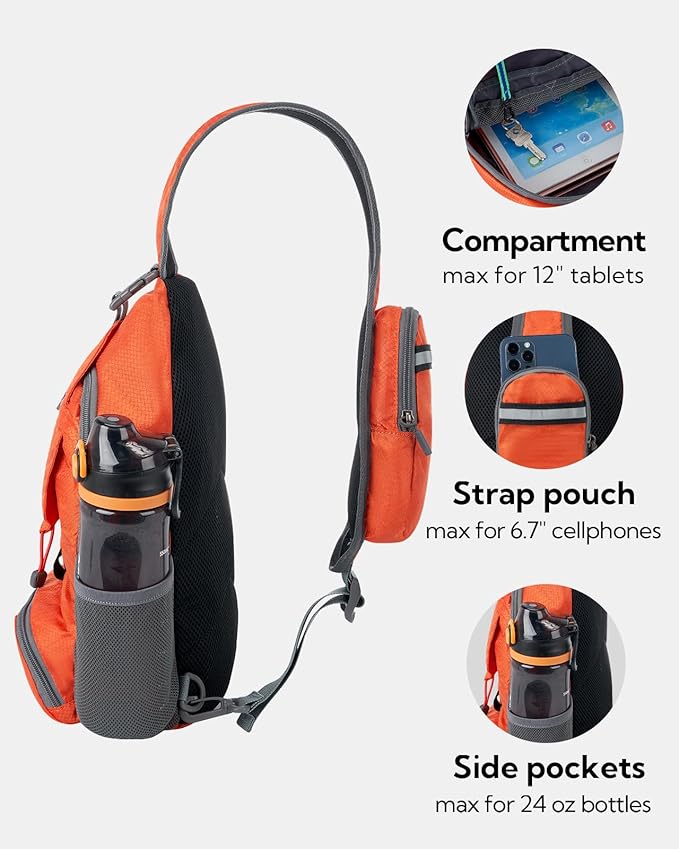WATERFLY Packable Small Crossbody Sling Backpack Shoulder Chest Bag Daypack for Hiking Traveling