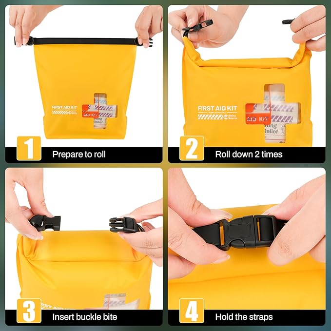 RHINO RESCUE Waterproof Boat First Aid Kit, Lightweight Boat Accessories Dry Bag, Emergency Marine Survival Supplies for Outdoor Kayak, Fishing, Floating, Swimming, Beach & Camping (Orange)