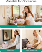 BAGSMART Birthday Gifts Personalized Initial Makeup Bag, Trendy Stuff Gifts for Women Bridesmaid Graduation, Puffy Padded Make Up Bags for Women, Wide-open Toiletry Bag, Pink A