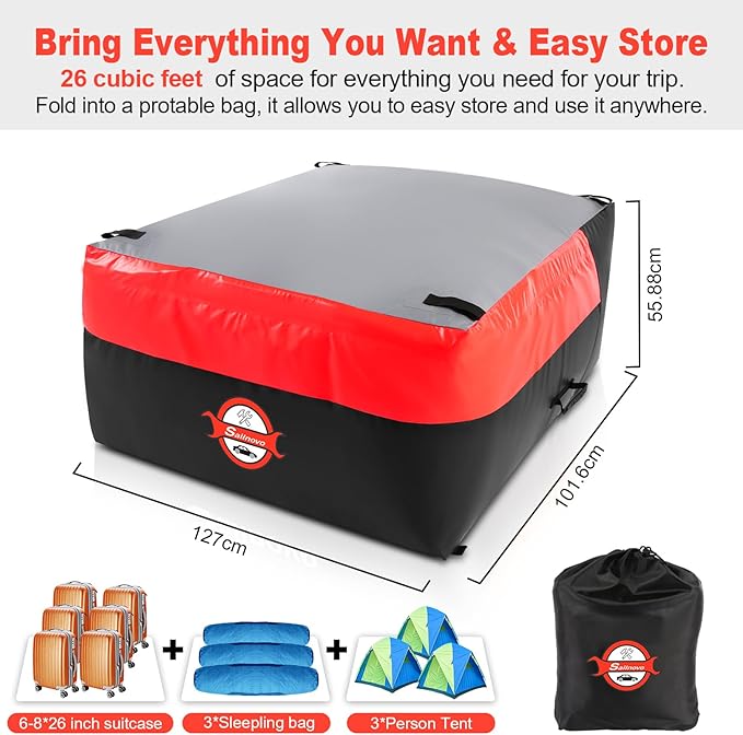 Sailnovo Truck Bed Cargo Bag, 26 Cubic ft 100% Waterproof Cargo Bag for Truck Bed, Heavy Duty PVC Truck Cargo Bag Fits Any Truck Size with 6 Stretch Cord, Packing Bag (50''x40''x22'') Red
