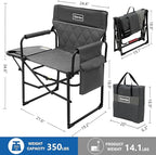 Oversized Directors Chairs Heavy Duty Folding Outdoor Chairs with Detachable Side Pocket and Adjustable Side Table for Outside,Lawn,Fishing, Folding Camping Chair up to 350Lbs Capacity (Grey)