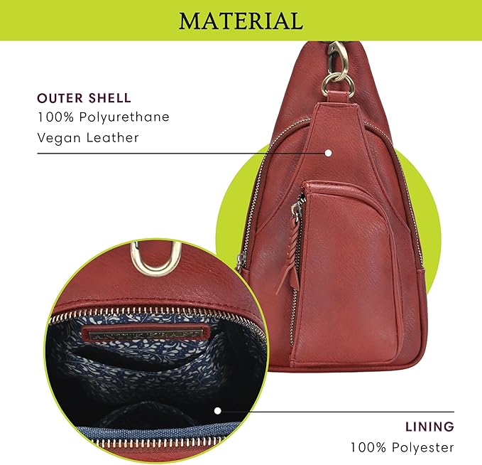 Antik Kraft Tasha Crossbody Sling (Cognac) | Vegan Leather Crossbody Bag for Women with 16-20" Strap | Sling Bags for Women with Durable Antique Brass Hardware | 7in x 2.5in x 12.5in |