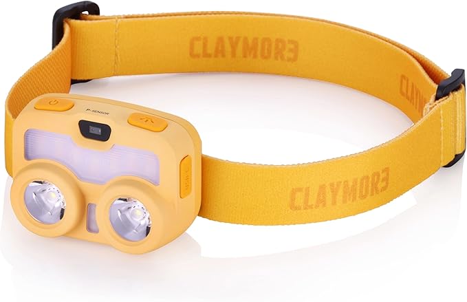 Claymore HEADY3 Yellow Rechargeable Headlamp – Compact 500 Lumens LED with Motion Sensor 6 Light Modes USB-C Rechargeable IP54 Water Resistant Up to 65 Hrs Runtime for Camping, Running, Outdoor