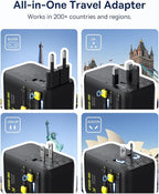 Baseus 45W European Travel Plug Adapter, 6-in-1 Universal Power Adapter with USB-C Retractable Cable, PD Fast Charging GaN International Travel Essentials for Over 200 Countries - Picogo AG11