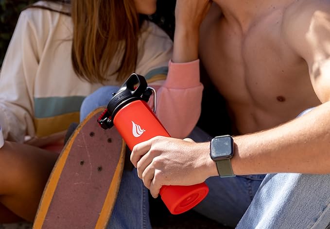 HYDRO CELL Stainless Steel Insulated Water Bottle with Straw - For Cold & Hot Drinks - Metal Vacuum Flask with Screw Cap and Modern Leakproof Sport Thermos for Adults (Mandarin 24oz)