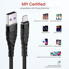 Charger Cable 10ft for【Apple MFi Certified】,(2 Pack) CyvenSmart 10 Foot Lightning Cable Fast Charging Cord for iPhone 11/11 Pro /11 Pro Max/XS/XS Max/XR/X/8/8 Plus/7/7 Plus/6(Black)
