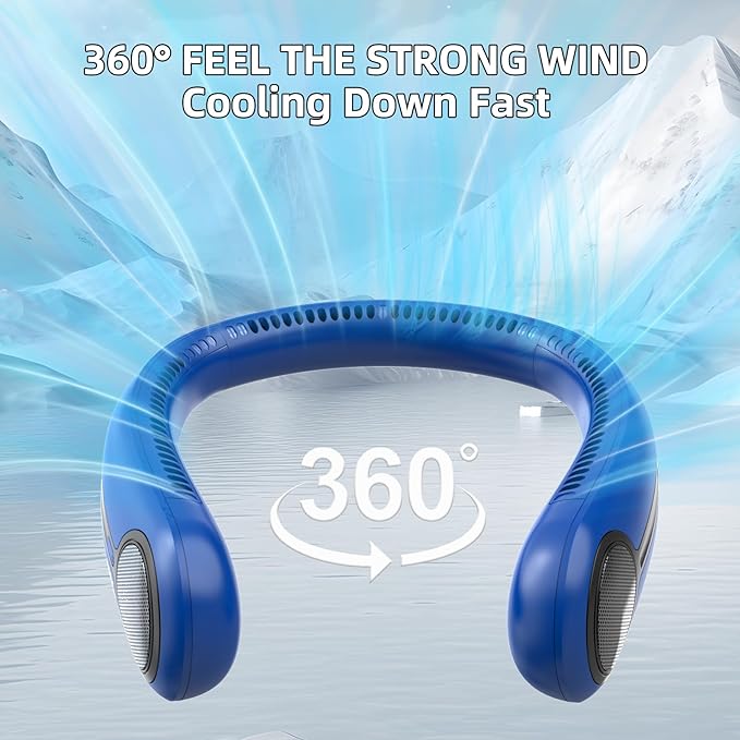 Portable Neck Fan,Hands Free Personal Wearable Bladeless Fan,6000mAh USB Rechargeable,360° Cooling,LED Display,4-Speeds,Birthday Gifts for Men Women Dad Mom,Outdoor Indoor Travel Camping (Navy)