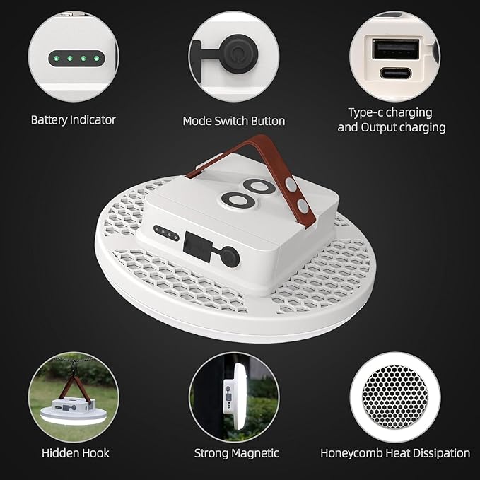 Camping Lantern 10500mAh Rechargeable Battery, 32W Ultra Bright LED Hanging Light with 3 Modes, Waterproof Portable Tent Lighting for Outdoor Emergency & Hiking