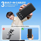 Portable Charger 50800mAh Power Bank with 3 Built in Cables,25W PD QC4.0 Fast Charging USB C Battery Pack,6 Outputs 2 Inputs LCD Display Portable Phone Charger for iPhone 16/15/14,Galaxy,Android etc