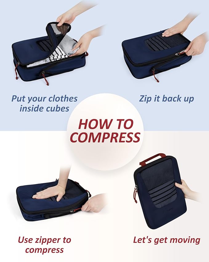 BAGSMART Compression Packing Cubes for Travel, 6 Set/5 Set/4 Set, Compression Suitcase Organizer Bags Set for Suitcases Travel Essentials, Lightweight Packing Organizers