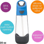 b.box Kids Water Bottle – 20oz Tritan Toddler Drink Bottle with Straw for School, Daycare, Travel w/Easy-Grip Triangular Design, Leak Proof Lid & Handle, BPA Free, Dishwasher Safe (Blue Slate)