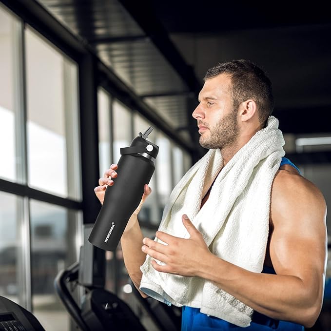 HYDROWION 32oz Water Bottle, Double Wall Vacuum Stainless Steel Insulated Water Flask with Straw Lid, Spout Lid and Flex Cap(Cold for 48 Hrs, Hot for 24 Hrs), Leakproof Travel Thermo Mug, Mint&Cobalt