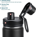 koodee Insulated Water Bottle, 32 oz Stainless Steel Double Wall Vacuum Wide Mouth Sport Bottle with Leakproof Spout Lid (Black)