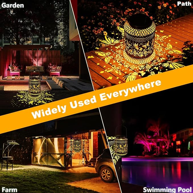 Butterfly Solar Lanterns Outdoor Waterproof Women Birthday Gifts for Mom Grandma Sister Garden Decor Metal Hanging Solar Lights for Yard Patio Backyard Lawn Porch Decorations