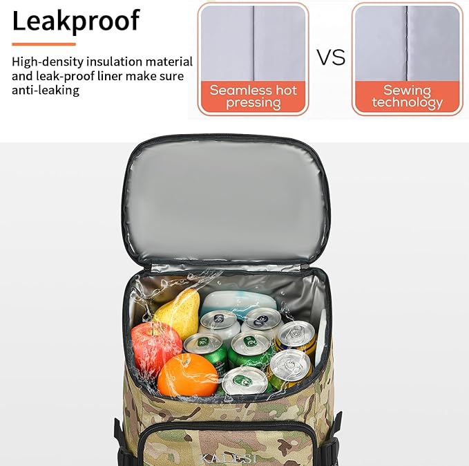 Kalesi Cooler Backpack 36 Cans Lightweight Insulated Backpack Cooler Leak-Proof Travel Camping Lunch Backpack Outdoor Cutlery Backpack for Men and Women