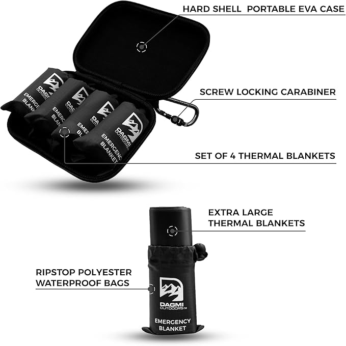 Emergency Mylar Thermal Blanket 4 Pack. Space Blankets for Survival Kits & Extreme Cold Weather - NASA Designed - Perfect for Camping Survival, Bug Out Bag, Hiking, Car Survival