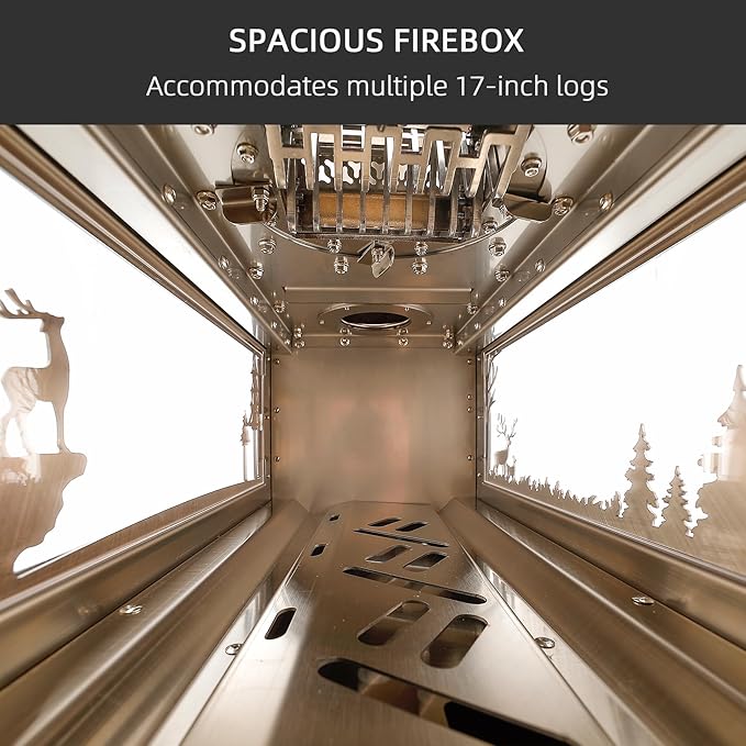 Stainless Steel Portable Wood Burning Stove with Oven & Camping Table, 6 Chimney Pipe for Outdoor Camping, Cooking, Tents, BBQ, Hiking, Fishing, Backpacking