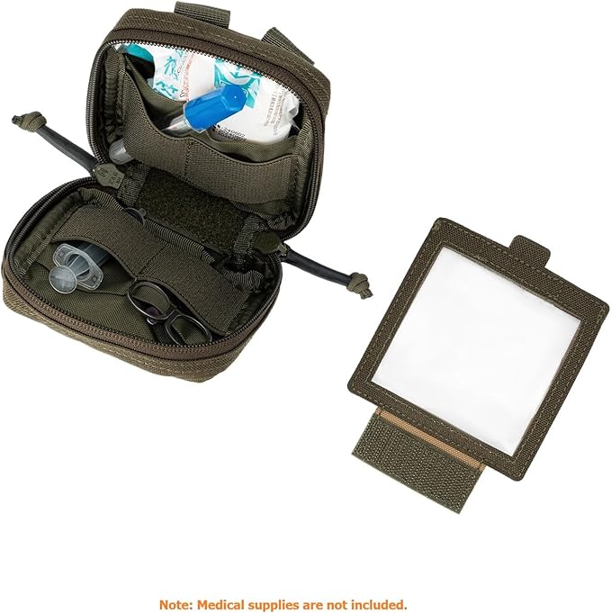 Small MED Kits Holder Duty Belt Gloves Pouch MOLLE Tactical Vest Nasal Spray Case Compact IFAK Carrier Backpack Wallet Cards Knife Gadgets Mini EDC Organizer Bag w/Removeable Clear ID Pocket