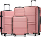 Kono 4 Piece Luggage Sets Expandable(only 28") Lightweight with Spinner Wheels TSA Lock Hardside Travel Rolling Suitcases 20in 24in 28in Carry on and 12in Mini Cosmetic Case Nude/Rose Pink