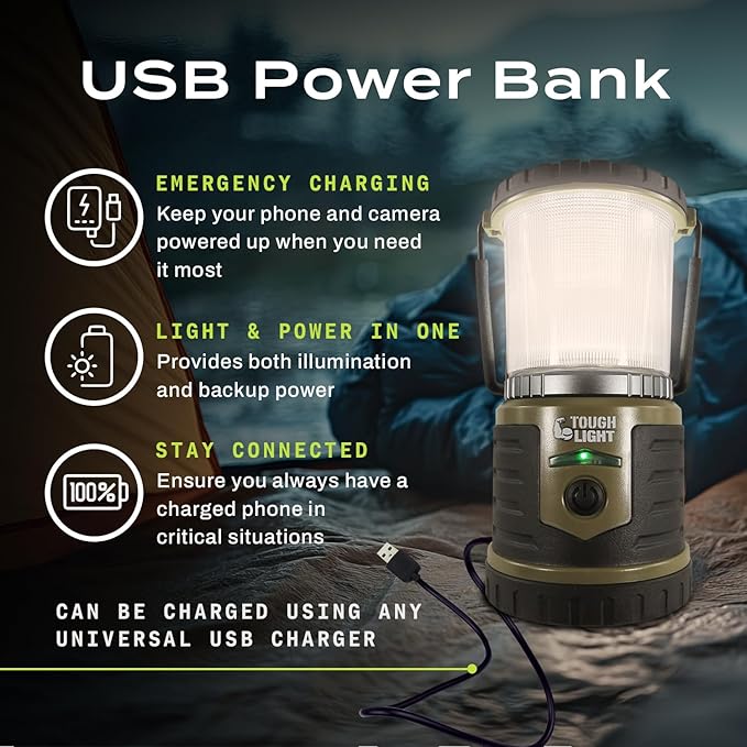 USB Rechargeable Camping Lantern, 400 Lumens LED Lantern, Hanging Tent Lamp, 6000mAh Power Bank, 200 Hour, 6 Modes, for Outdoors & Emergency