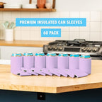 Blank Beer Can Cooler Sleeves (60-Pack) Soft Insulated Beer Can Coolies - HTV Friendly Blank Koolies in Bulk for Beer Cans & Bottles - Coolie Blanks for Vinyl Projects & Wedding Favors (Lavender)