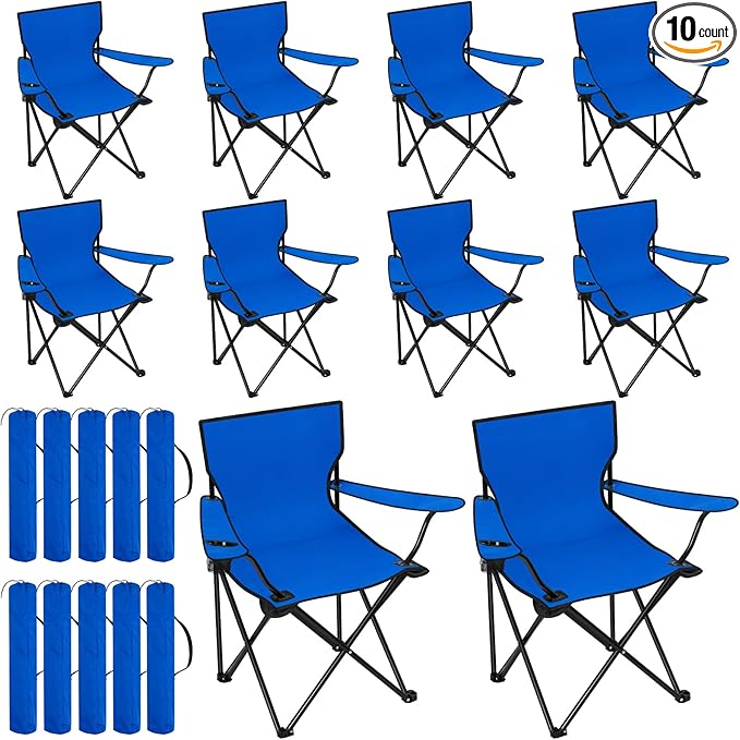 Huwena 10 Pack Folding Camping Chairs Bulk with Cupholder Carry Bags Lightweight Camp Chairs Collapsible Portable Outdoor Lawn Chair for Picnic, Beach, Outside