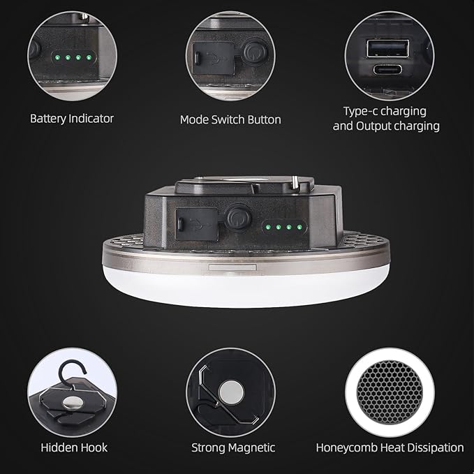 Transparent Portable Rechargeable LED Camping Lights,Waterproof Outdoor Light with 5000Lm,Super Bright Hanging Lanterns for Tents, Canopies & Outdoor Emergencies