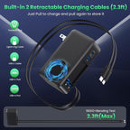 120W USB C Charger Block with 2 Built-in Retractable Cables,4-in-1 GaN IV Foldable Plug Wall Charger Fast Charging Station,PD 65W Laptop Adapter for MacBook/iPad,iPhone 16/15/14,Android (Black)