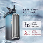 Trebo One Gallon Water Bottle Insulated with Paracord Handle,128oz Large Stainless Steel Water Jug,Vacuum Double Wall Insulated 24hr Cold Retention,Leakproof Flask with 3 Lids,Indigo Black