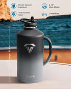 128 oz Insulated Water Bottle with Straw and Lid, One Gallon Stainless Steel Cup with Handle,Leakproof Metal Travel Jug Flask Mug Tumbler Cup With Carry Pouch and Brush,Keep Cold & Hot,Grey