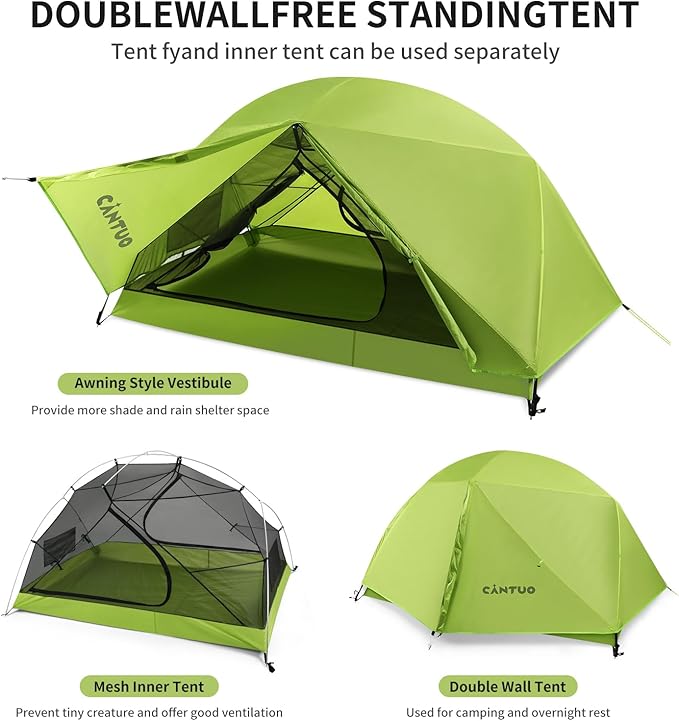 2 Person Backpacking Tent 3 Season Camping Tent Ultralight Waterproof Windproof Easy Set Up for Outdoor Hiking Cycling