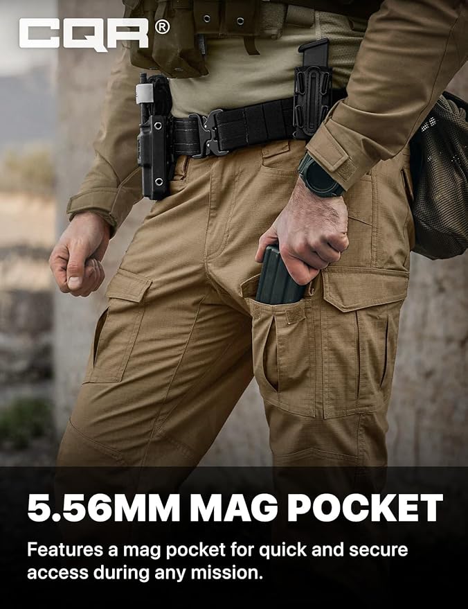 CQR Men's Flex Ripstop Tactical Pants, Water Resistant Stretch Cargo Pants, Lightweight EDC Hiking Work Pants