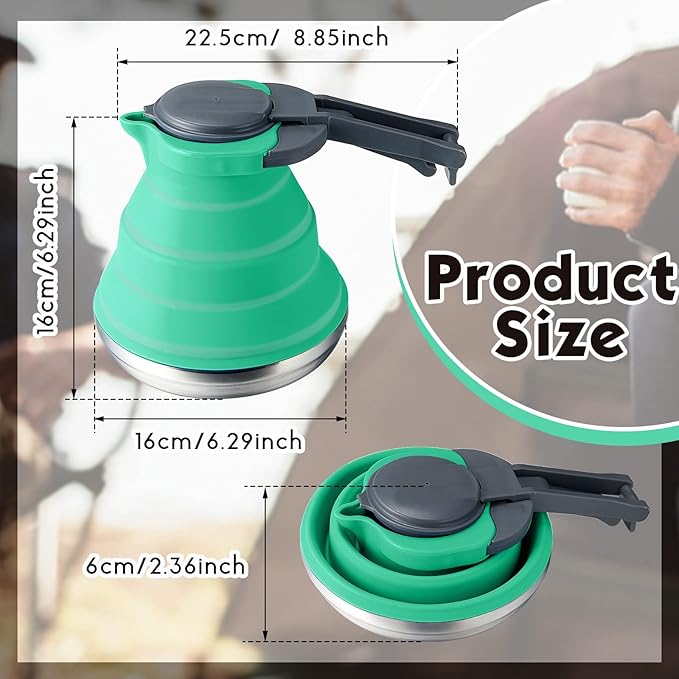Geiserailie 1.5l Portable Collapsible Kettle Camping Pot Collapsible Tea Kettle for Hiking Travel and Outdoors