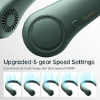 JISULIFE Portable Neck Fan, Hands Free Bladeless Fan, 5 Speeds, 4000 mAh Battery Operated Wearable Personal Fan, Twistable, Rechargeable, Gift for Women Men-Dark Green