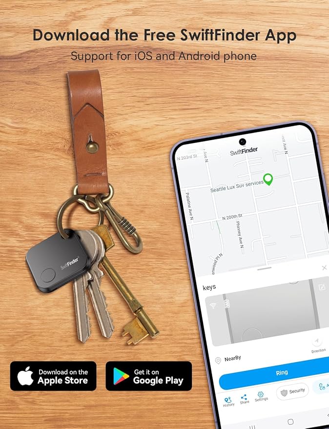 Keys and Phone Finder, Bluetooth Tracker Locator for Keys, Bags, Wallets and More, Up to 300 ft Range, Replaceable Battery, Water-Resistant, iOS and Android Compatible, 1 Pack