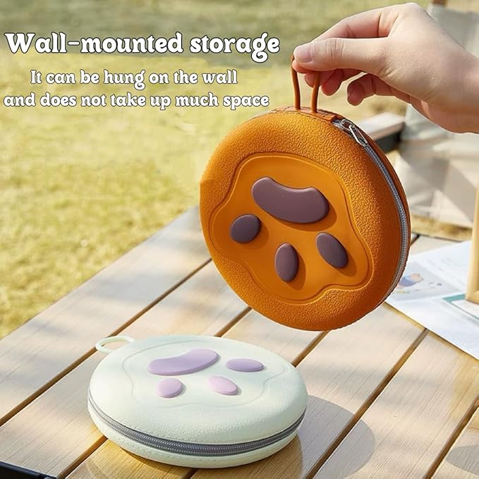 Bear Paw Foldable Pet Bowl, Dual Bowl Design for Food and Water,6.1in，Pink,Orange and Beige (Beige)