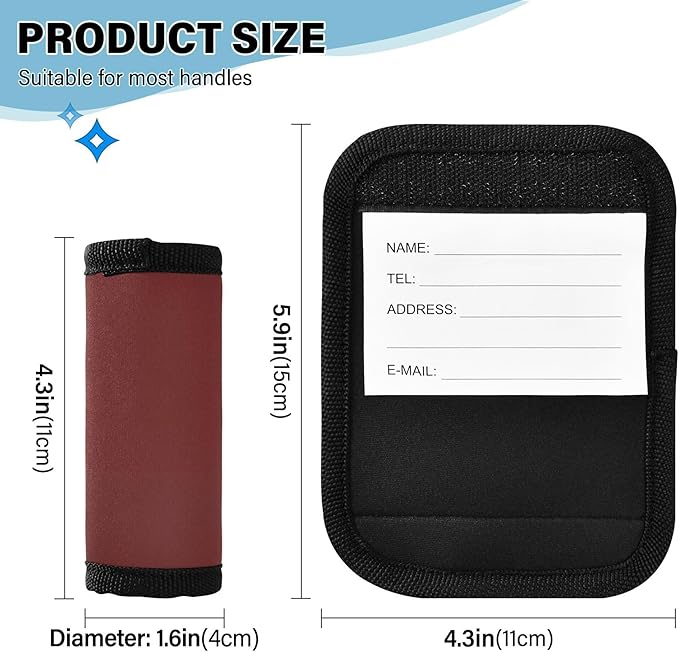 2 Pack Red-Brown Luggage Handle Wrap, Detachable Luggage Tag, Neoprene Suitcase Wrap with Comfort Grip & Bright Identifier for Suitcase, Travel Bag, Sports Bag