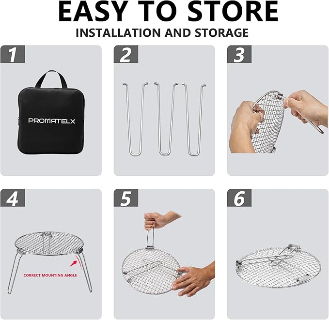 RROMATELX Small Folding Camping Grill，304 Stainless Stee Portable Camping Stove，Campfire Grate，Heavy Duty Rack Camping with Carrying Bag for Outdoor Cooking Backpacking Hiking Picnic BBQ