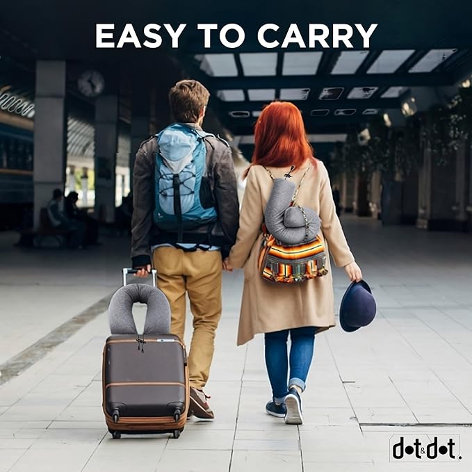 Dot&Dot Twist Memory Foam Travel Pillow for Airplanes - Travel Neck Pillow for Sleeping - Airplane Pillow for Neck Support, Chin, Lumbar and Leg - Adjustable, Bendable Neck Roll Pillow (Gray Black AC)