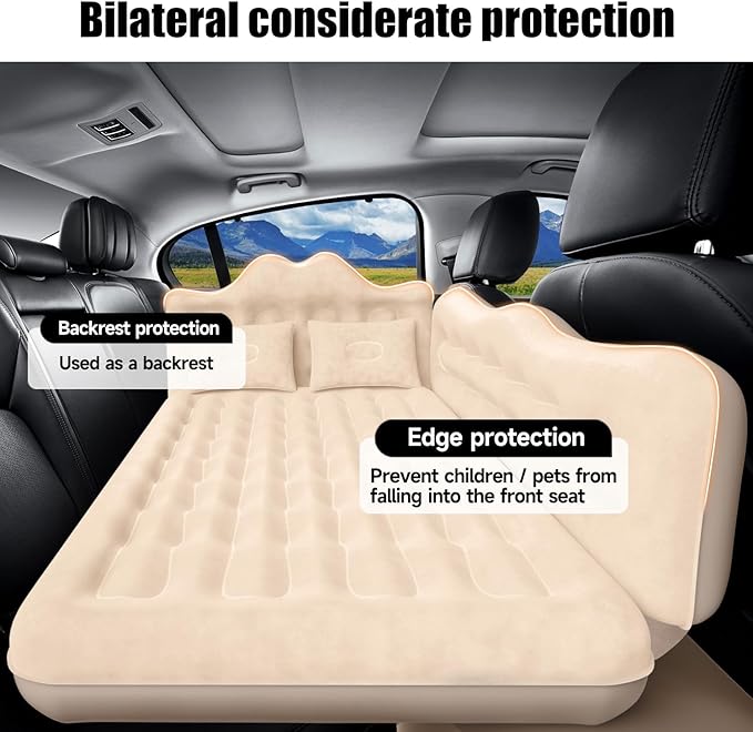 Car Air Mattress, Inflatable SUV Truck Air Mattress Back Seat Camping Bed Thickened Car Sleeping Pad for Travel, Car Bed SUV Mattress with Air Pump 2 Pillows