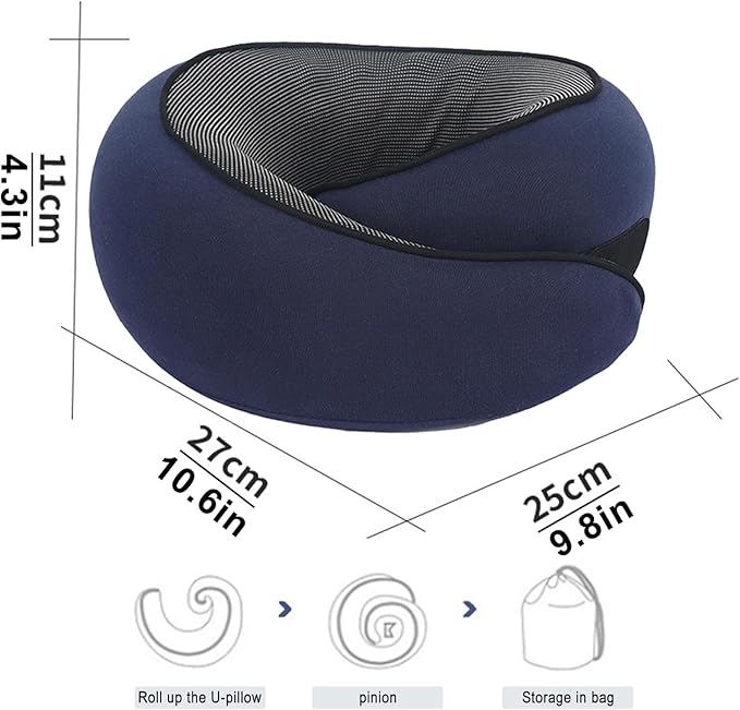 Cloud Sleep Travel Pillow｜360° Adjustable Neck Pillow for Airplane & Office｜NASA Memory Foam｜Free Eye Mask & Earplugs (Dark Blue)