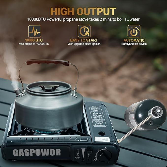 Propane or Butane Stove Dual Fuel Stove Portable Camping Stove with Carrying Case&Windblocker, 10,000 BTU Butane Propane Stove, Automatic Ignition for Emergency Preparedness Kit (Fuel Not Included)