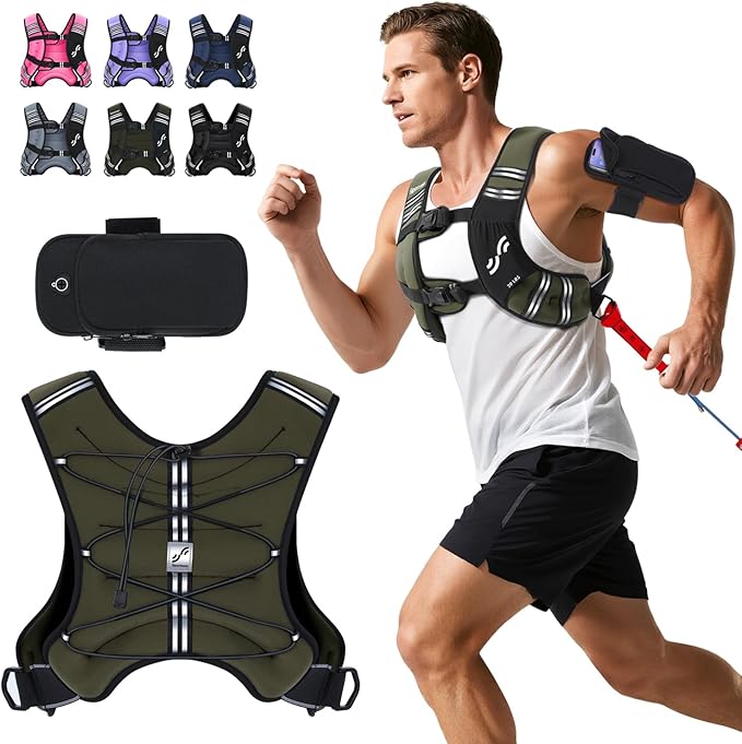 Sportneer Weighted Vest for Women Men: 8lbs/12lbs/15lbs/20lbs/25lbs Weight Vest with Detachable Phone Pouch Rucking Vest for Women Walking Strength Training Muscle Building Weight Loss
