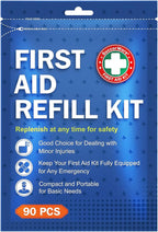 90 Pieces First Aid Refill Kit - Wound Care Kit Includes Bandages for Home, Travel, Hiking - Portable Replacement Kit for First Aid Medical Supplies（1 Set）