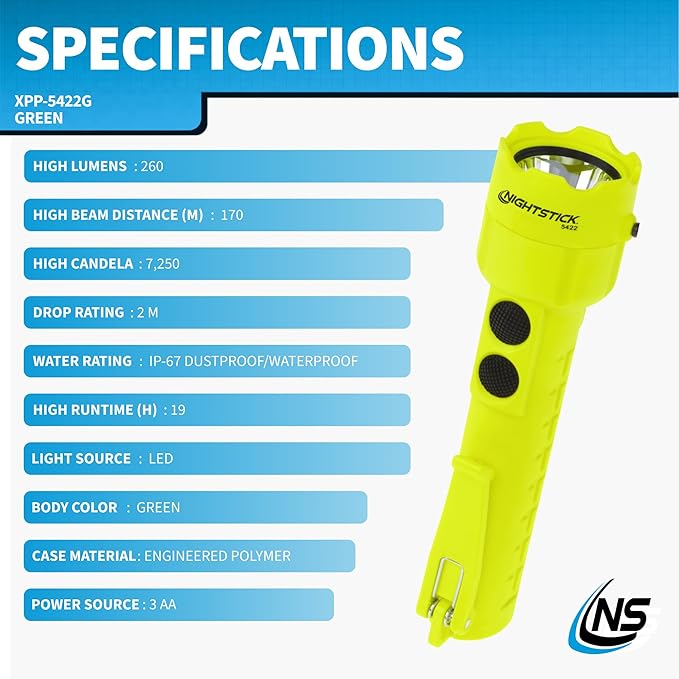Nightstick XPP-5422G 3 AA Intrinsically Safe Permissible Dual-Light Flashlight, Green
